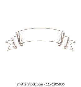 Ilustración de un boceto de tinta vectorizada marrón de una pancarta aislada en un fondo blanco