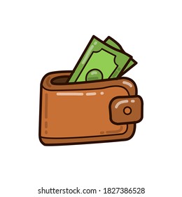 Illustration of brown wallet containing visible cash