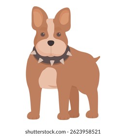 Illustration of a brown and white bulldog wearing a studded collar standing on four legs