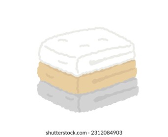 Illustration of brown, white and gray towels.