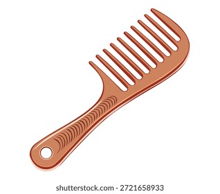 Ilustração de um pente marrom, de dentes largos isolado em um fundo branco, perfeito para deambular o cabelo.