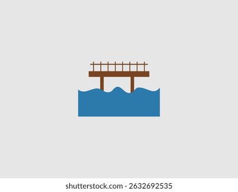 illustration of a brown wooden pier extending over blue water