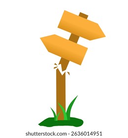 illustration of a brown wooden signpost that is broken in several parts due to rot or bad weather