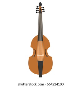 Illustration of a brown wooden stringed musical instrument cello in vector