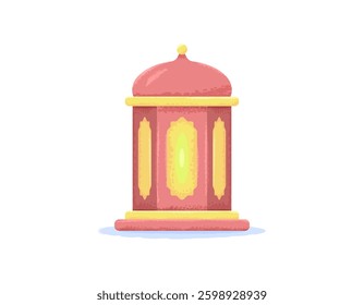 illustration of a brown and yellow lantern. traditional lamp. lighting device. decoration or ornament. object or item. flat style design with texture grain. element. ramadan, eid al-fitr, eid al-adha