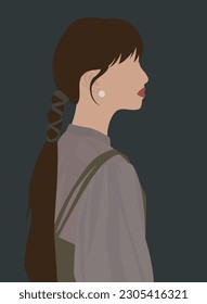 Illustration of a brown-haired woman with long hair in a sweater and sundress. Design for avatars, posters, backgrounds, templates, banners, textiles, postcards.