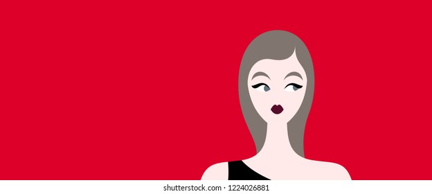 Illustration of brown-haired woman with red lips