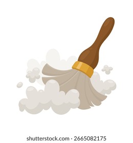 Illustration of a brown-handled duster removing dust, isolated against a white background. Cleaning concept.