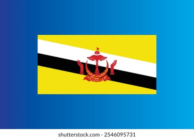 Ilustração da Bandeira de Brunei - Uma pequena nação na ilha de Bornéu, em 2 seções distintas cercadas pela Malásia e pelo Mar do Sul da China