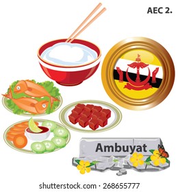  illustration. Brunei national dishes. Ambuyat on white background.