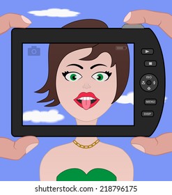 illustration of brunette mocking at the camera 