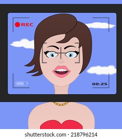 illustration of a brunette posing for video 