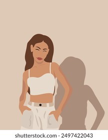 Illustration of brunette woman on brown background.