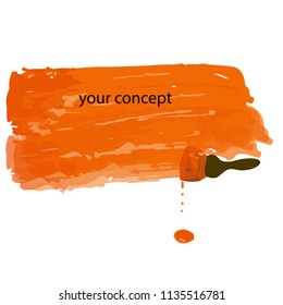 illustration of a Brush with orange paint on the white background, with spice for text