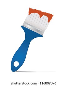 Illustration of brush with paint on white background.