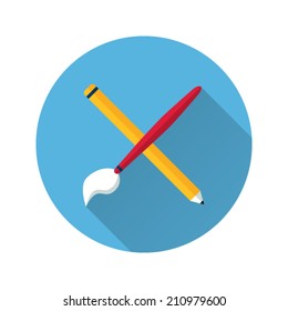 Illustration of Brush and pencil icon over blue