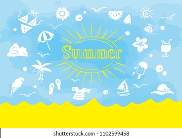 Illustration of a brush stroke wave and summer