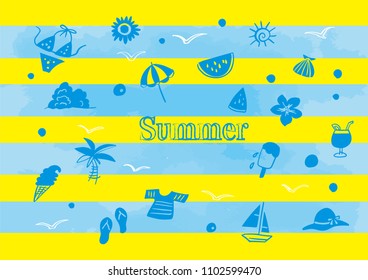 Illustration of a brush stroke wave and summer