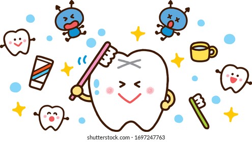 Illustration of brushing teeth cleanly so as not to cause tooth decay