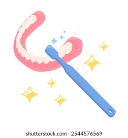 Illustration of brushing your dentures to clean them