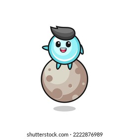 illustration of bubble cartoon sitting on the moon , cute style design for t shirt, sticker, logo element
