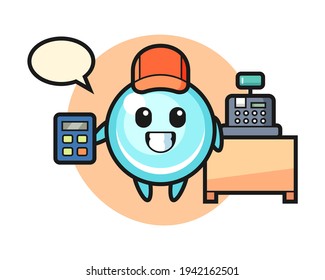Illustration of bubble character as a cashier