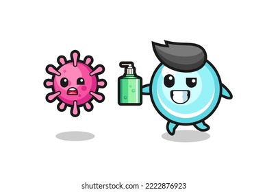 illustration of bubble character chasing evil virus with hand sanitizer , cute style design for t shirt, sticker, logo element