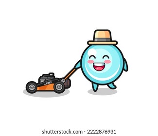 illustration of the bubble character using lawn mower , cute style design for t shirt, sticker, logo element