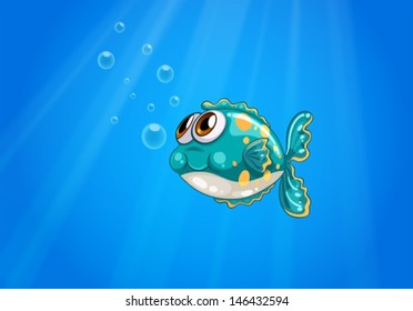 Illustration of a bubble fish under the sea