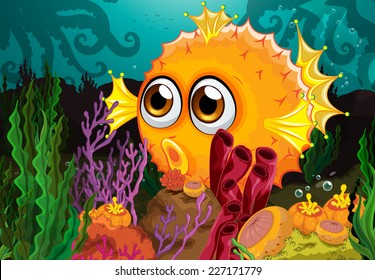 illustration of a bubble fish underwater
