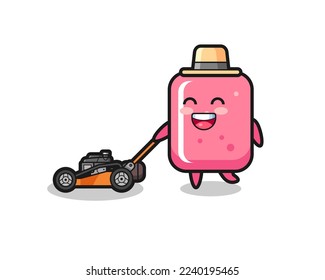 illustration of the bubble gum character using lawn mower , cute style design for t shirt, sticker, logo element