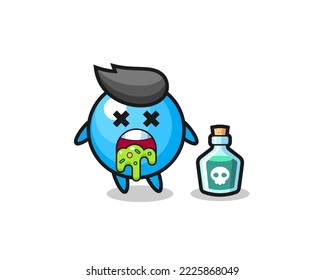 illustration of an bubble gum character vomiting due to poisoning , cute style design for t shirt, sticker, logo element