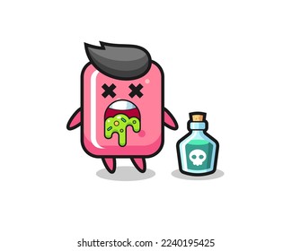 illustration of an bubble gum character vomiting due to poisoning , cute style design for t shirt, sticker, logo element