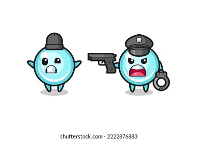 illustration of bubble robber with hands up pose caught by police , cute style design for t shirt, sticker, logo element