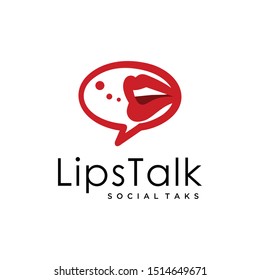 Illustration of bubble talk sign with a lip talking about something logo design