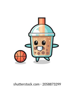 Illustration of bubble tea cartoon is playing basketball , cute style design for t shirt, sticker, logo element