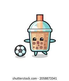 Illustration of bubble tea cartoon is playing soccer , cute style design for t shirt, sticker, logo element