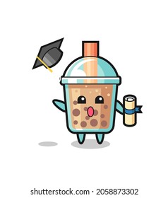 Illustration of bubble tea cartoon throwing the hat at graduation , cute style design for t shirt, sticker, logo element