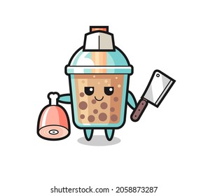 Illustration of bubble tea character as a butcher , cute style design for t shirt, sticker, logo element