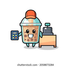 Illustration of bubble tea character as a cashier , cute style design for t shirt, sticker, logo element