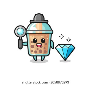 Illustration of bubble tea character with a diamond , cute style design for t shirt, sticker, logo element