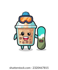 Illustration of bubble tea character with snowboarding style , cute style design for t shirt, sticker, logo element