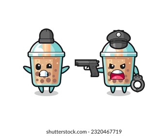 illustration of bubble tea robber with hands up pose caught by police , cute style design for t shirt, sticker, logo element