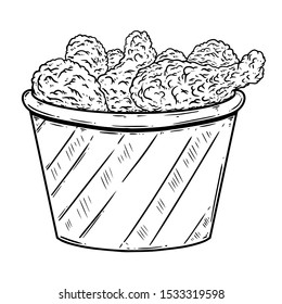 Illustration Of Bucket Of Fried Chicken. Design Element For Poster, Card, Banner, Sign, Flyer.Vector Illustration