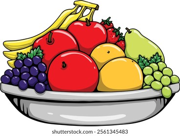 illustration bucket fruits on basket