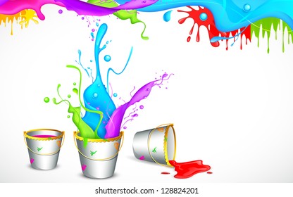 illustration of bucket full of color in Holi background