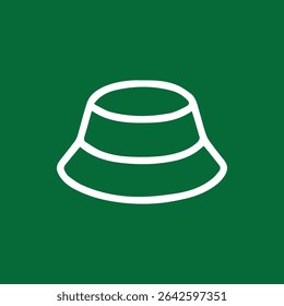 Uma ilustração de um chapéu de balde em um fundo verde sólido, apresentando um estilo de arte de linha simples para projetos de moda e design.