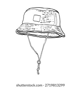 ilustração de um chapéu de balde com alças frequentemente usadas para pesca