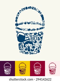 illustration of the bucket with icons composition