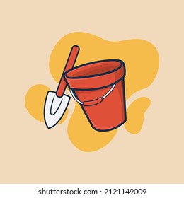 Illustration bucket   shovel in summer cream background